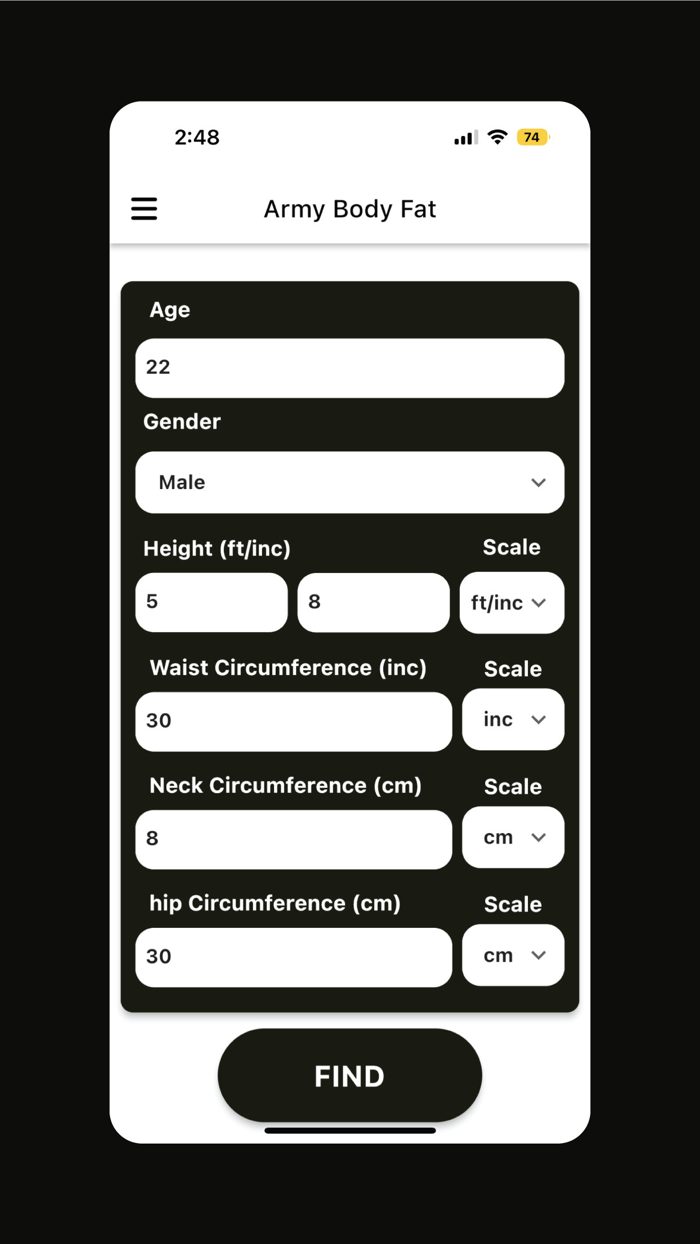 Army Fat Body Calculator
