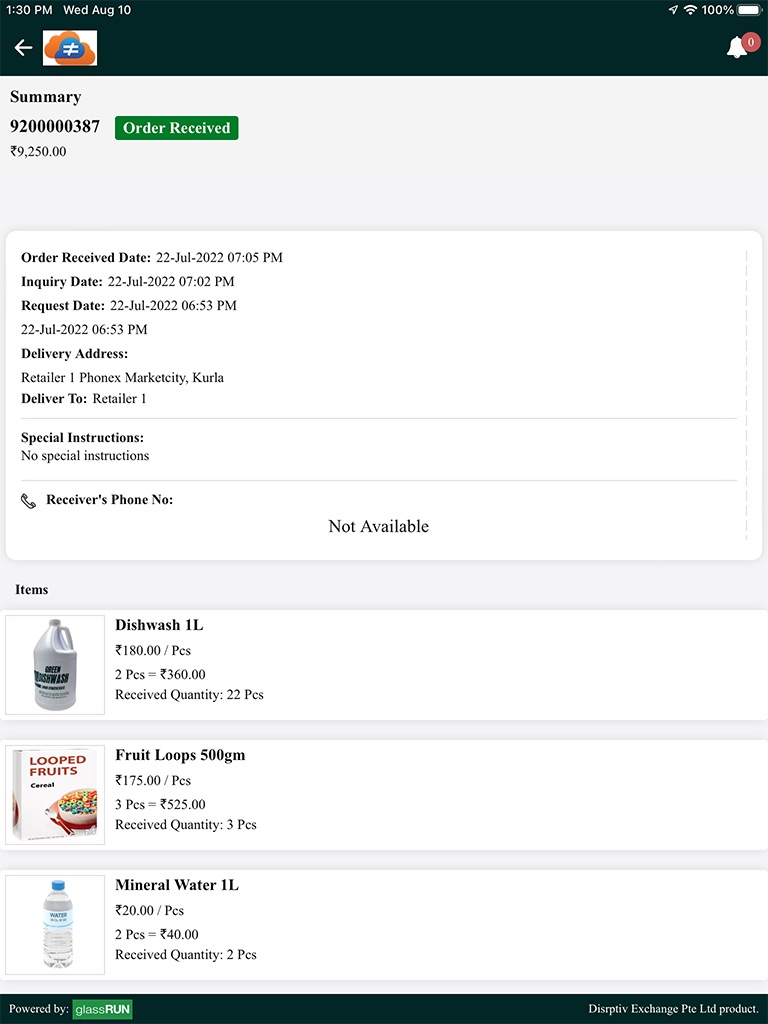 glassRUN Order Management screenshot 4