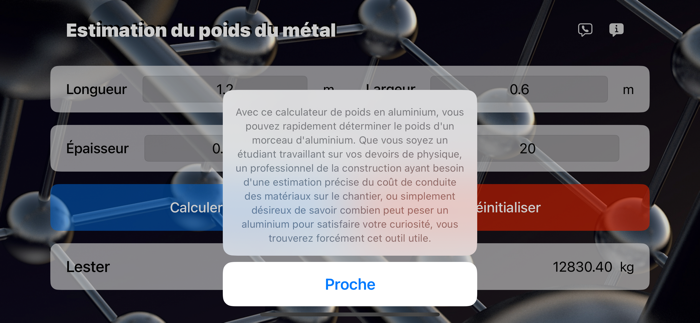 Estimation du poids du métal