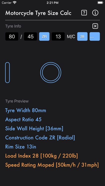 Motorcycle Tyre Size Calc screenshot-9