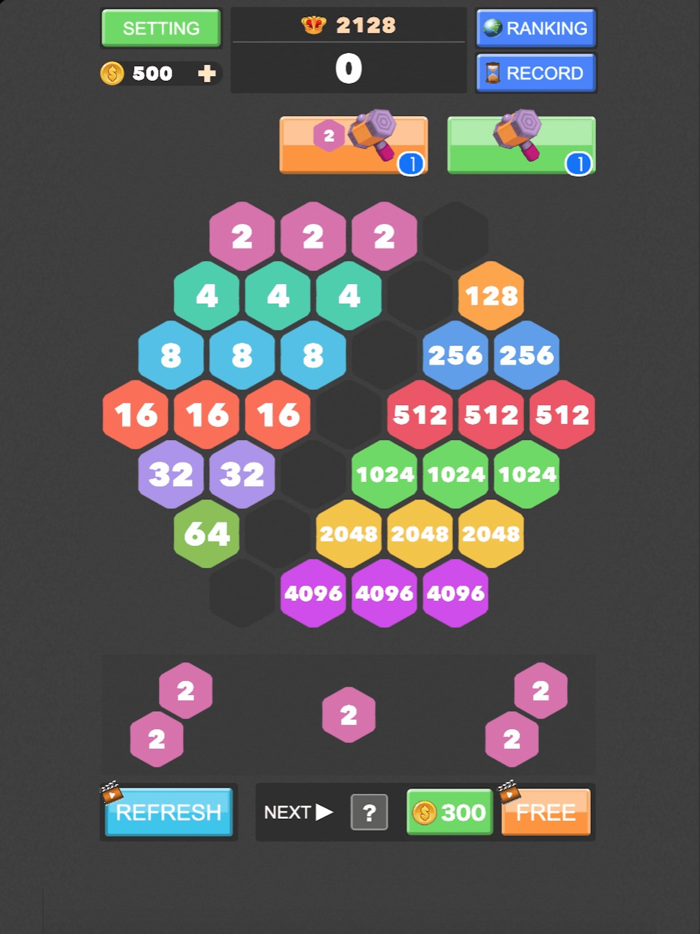 2048 Hexagon Number Puzzle