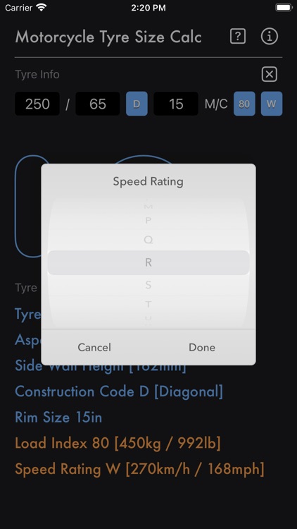 Motorcycle Tyre Size Calc screenshot-7