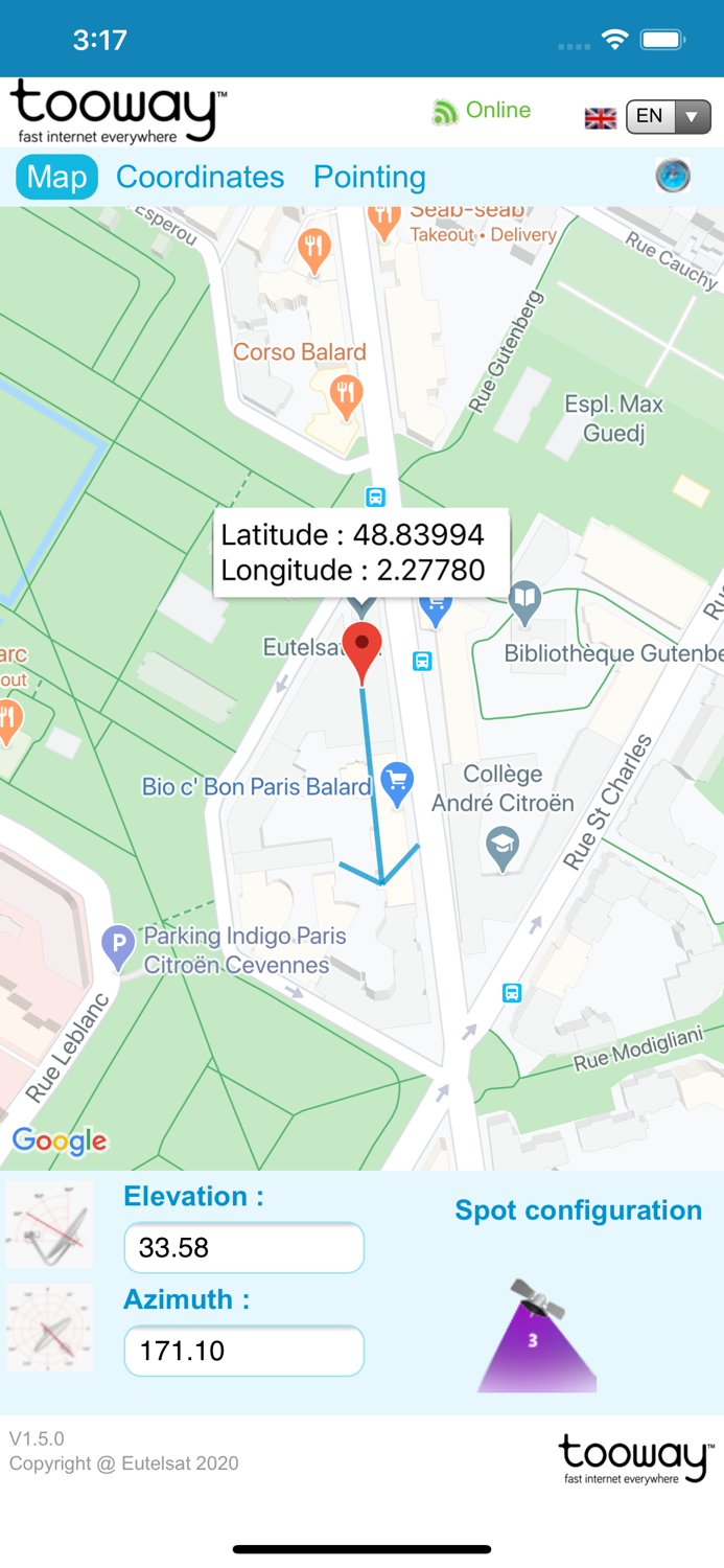 Ka-Sat Finder for Tooway