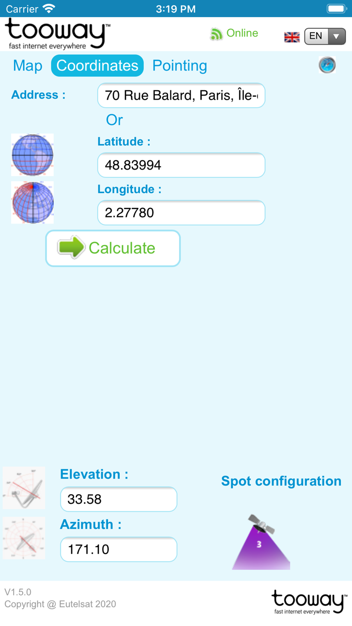 Ka-Sat Finder for Tooway