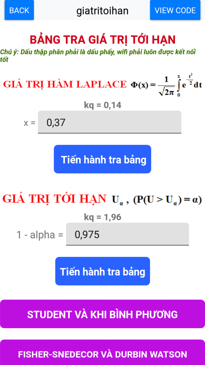 Tra giá trị tới hạn