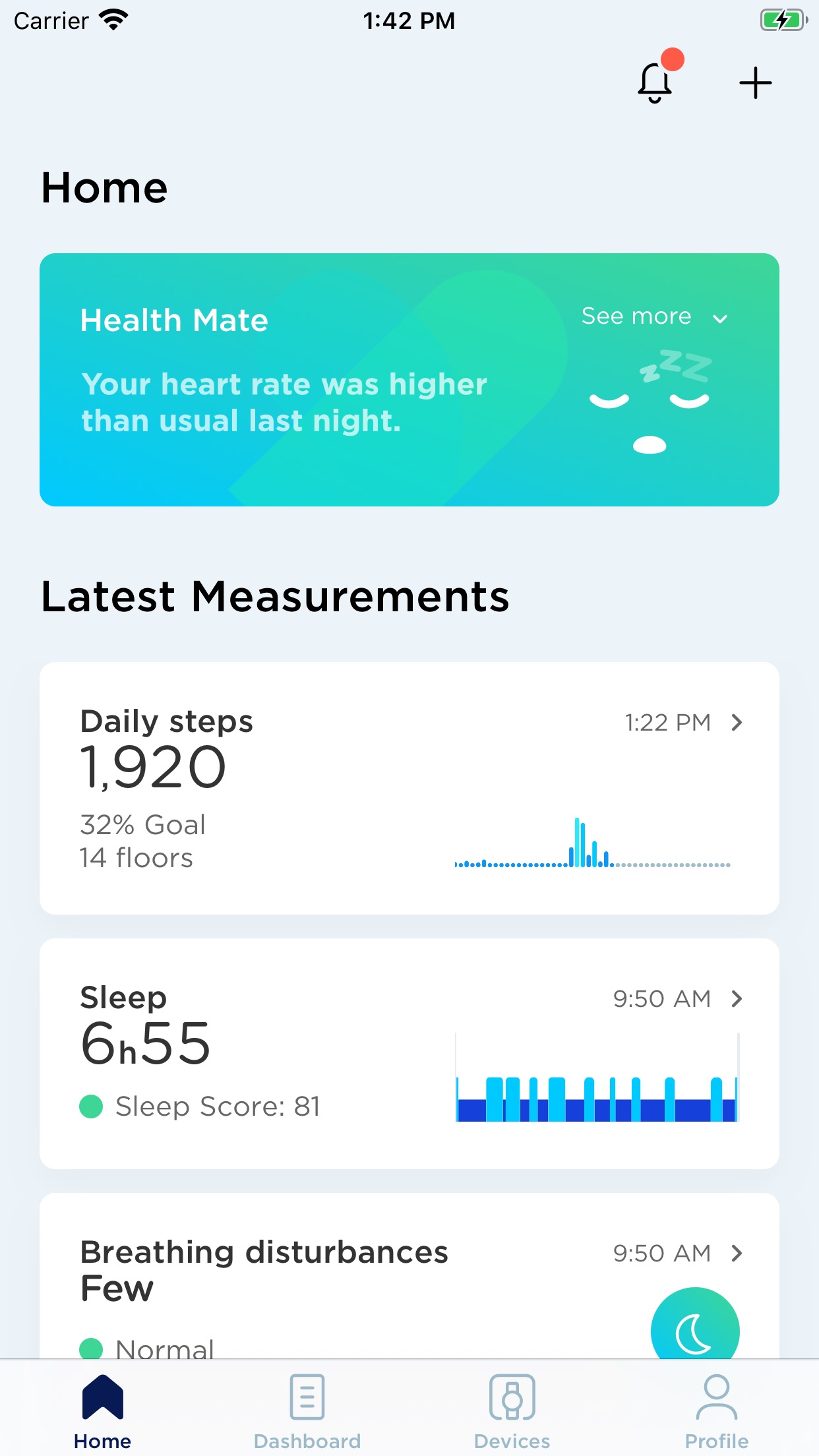 Screenshot do app Withings Health Mate
