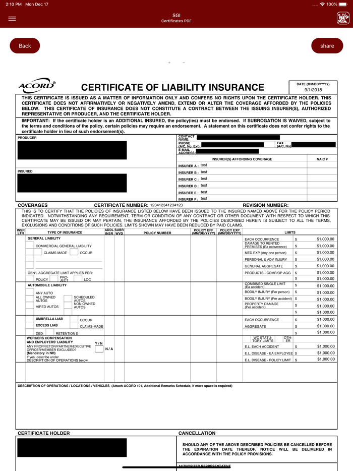 Saint George Insurance Certs