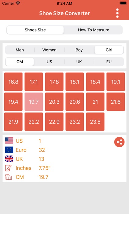 Shoe Sizing Chart