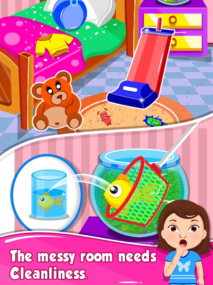 Baby Girl Cleaning House