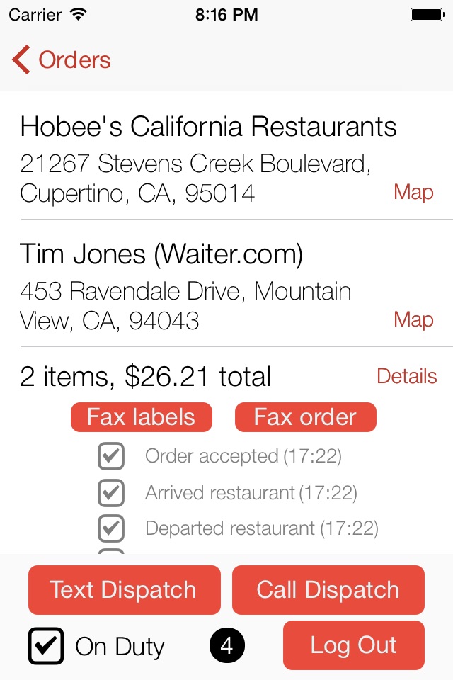 Waiter.com Driver screenshot 2