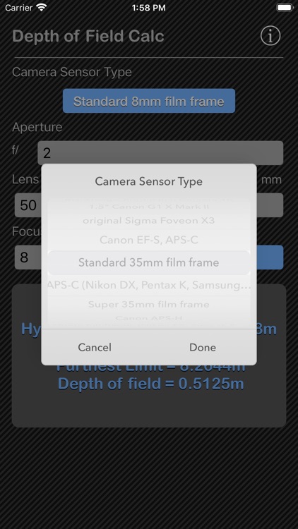 Depth of Field Calculator