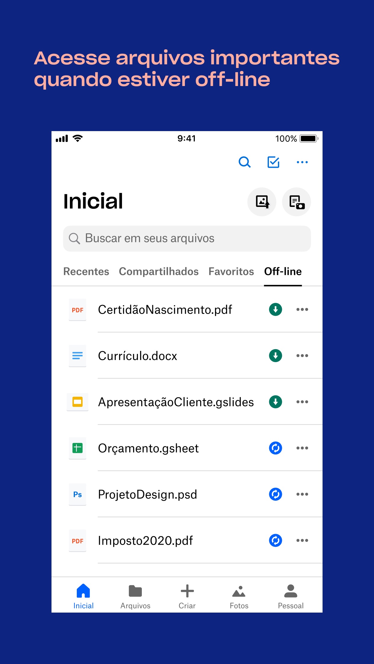 Screenshot do app Dropbox - Salve, compartilhe