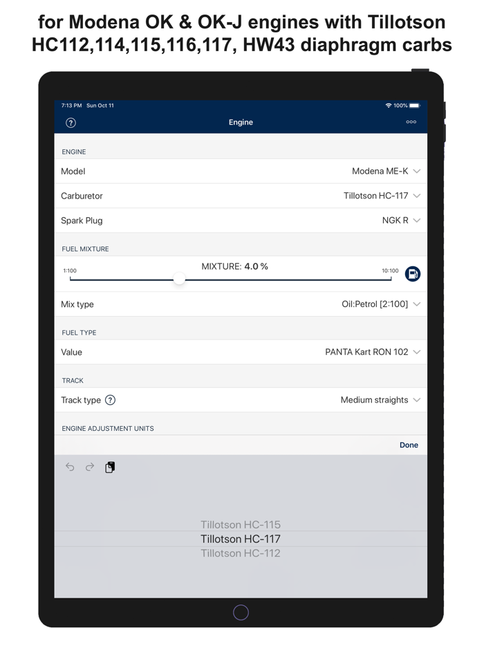 Jetting Modena OK  OK-J Kart