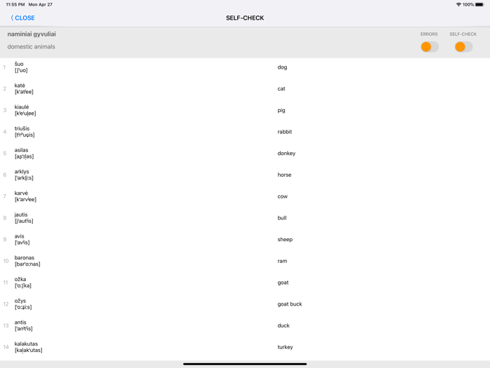 Learn Lithuanian words with ST