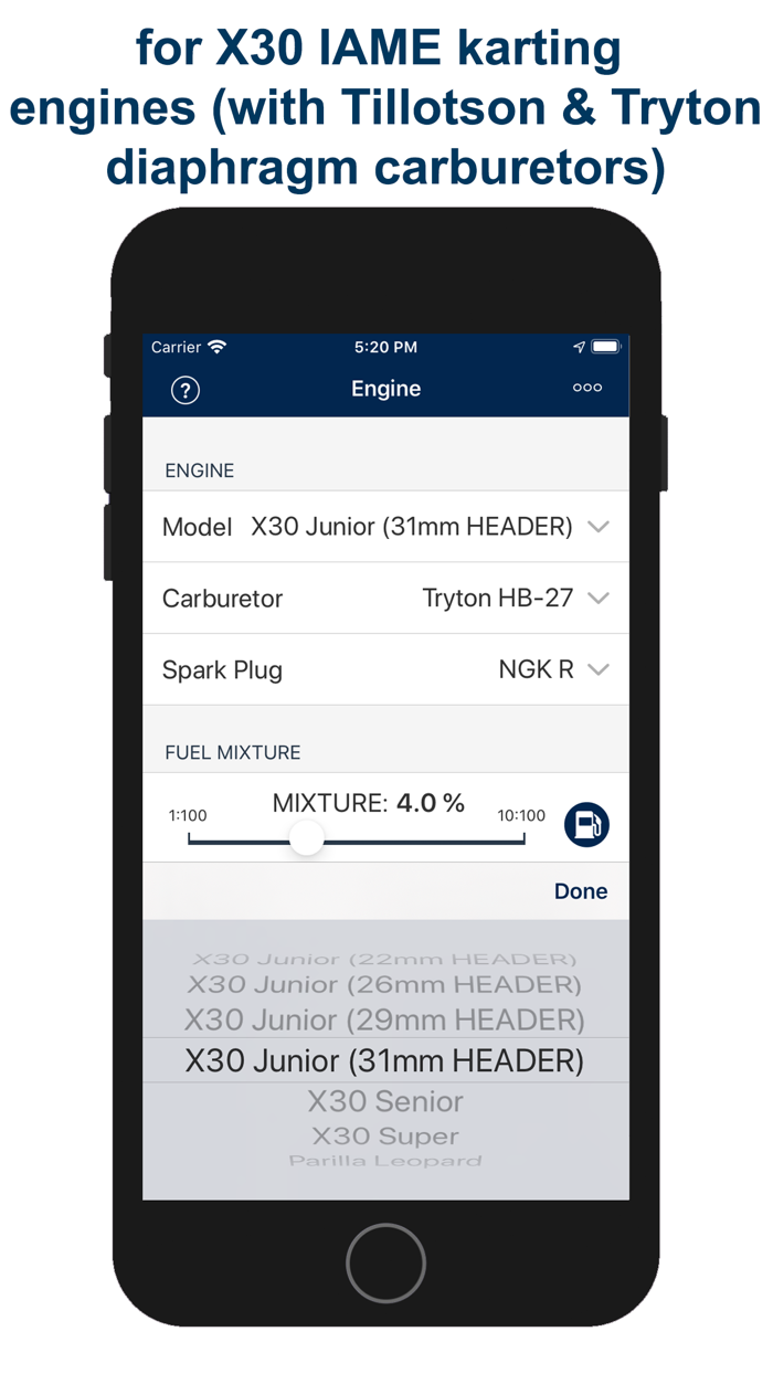 Jetting for IAME X30 Karting