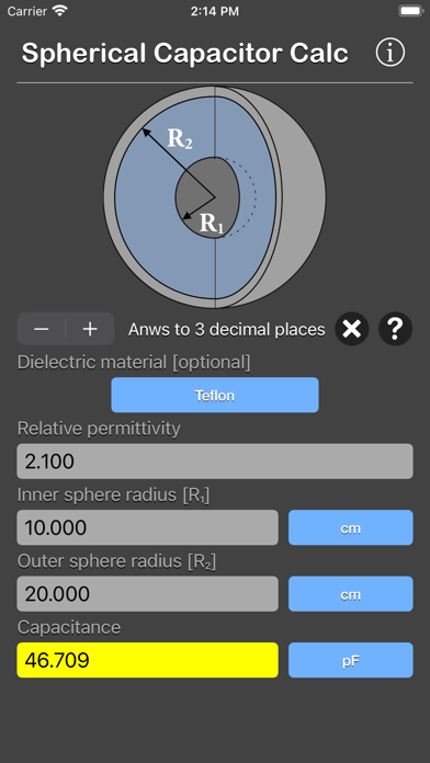 Spherical Capacitor Calculator screenshot 3
