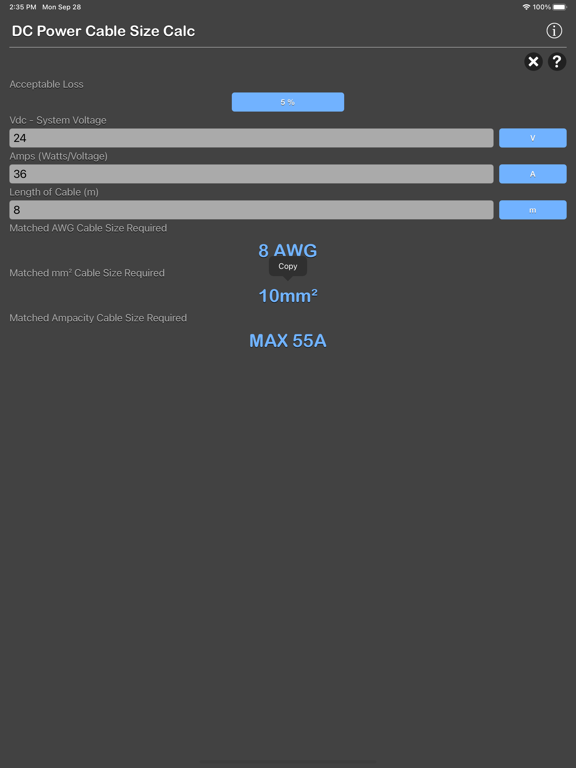 DC Power Cable Size Calc screenshot 4