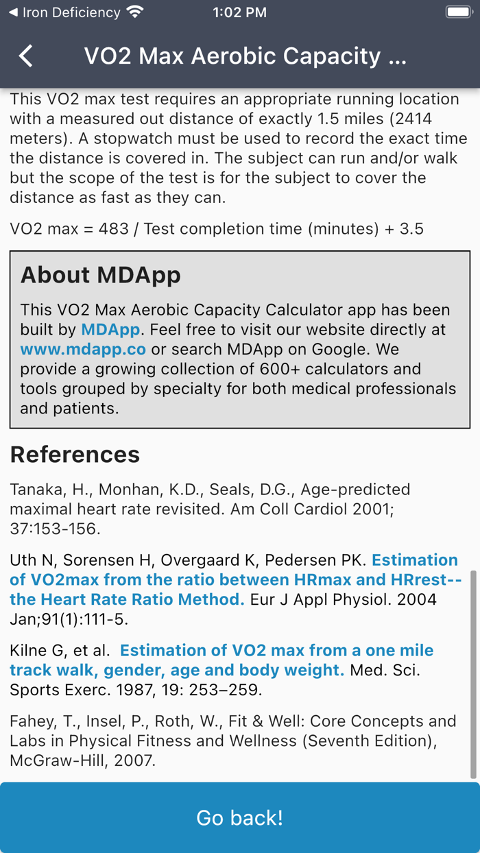 VO2 Max Aerobic Capacity Calc