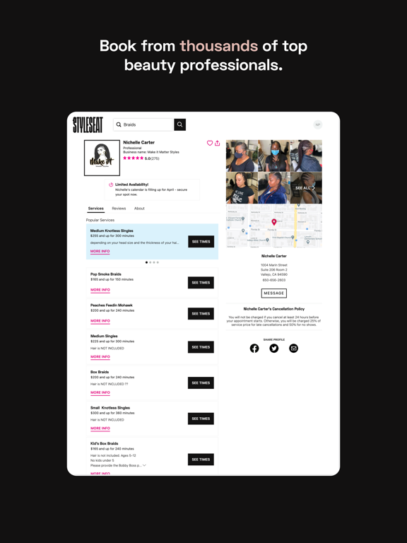 StyleSeat: Book Local Beauty Appointments with Hair Stylists and Wellness Professionals, Free Scheduling Software, Online Appointment Book screenshot