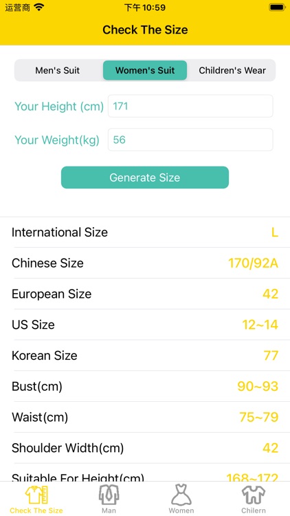 Quick Check Clothing Size