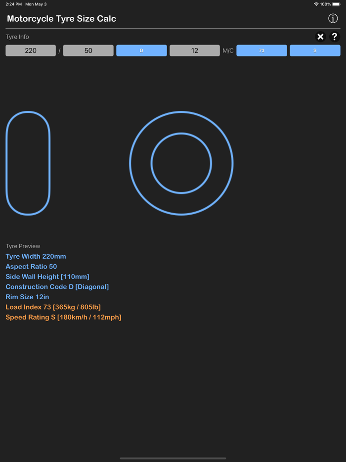Motorcycle Tyre Size Calc