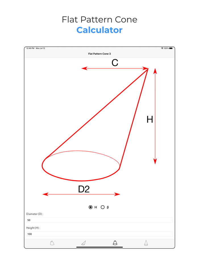 Flat Pattern Cone Calculator
