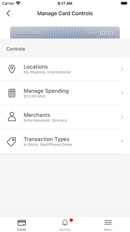 TCTFCU Card Controls