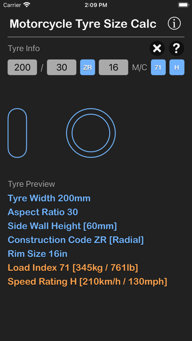 Motorcycle Tyre Size Calc screenshot 3