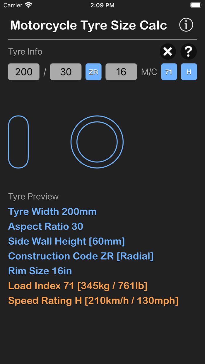 Motorcycle Tyre Size Calc