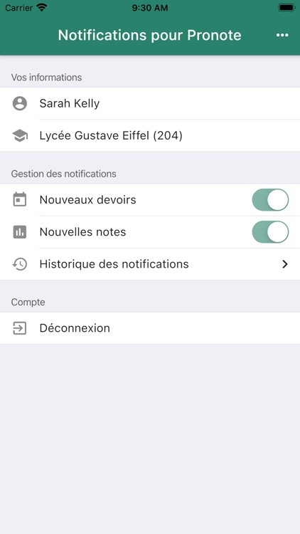 Notifications pour Pronote