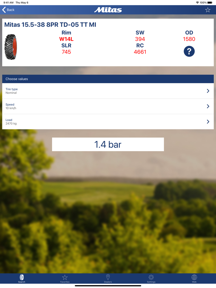 Mitas Tyre Pressure calculator