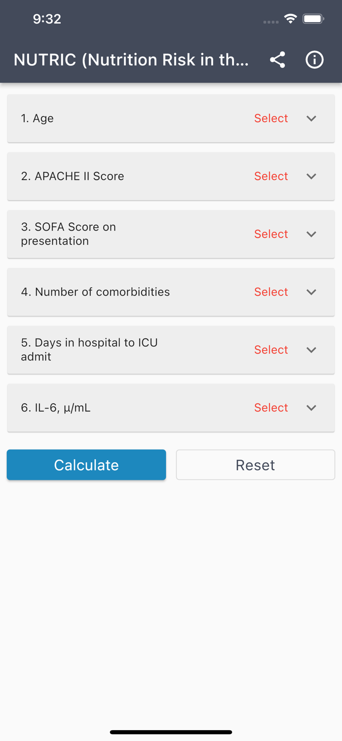 NUTRIC Score Calculator