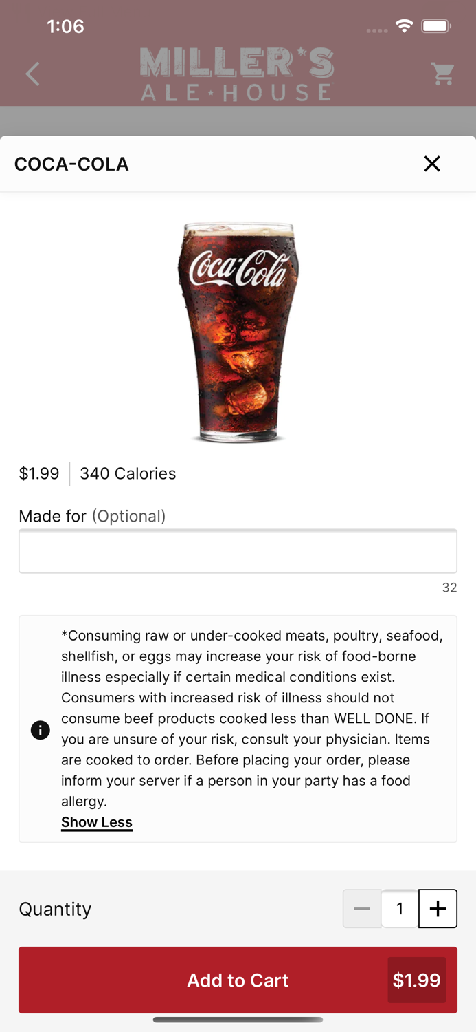 Millers Ale House Ordering