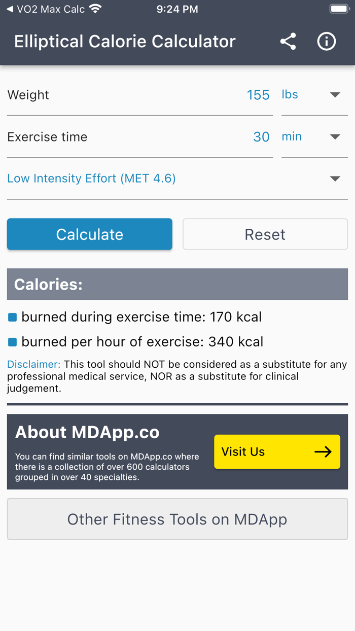 Elliptical Calorie Calculator