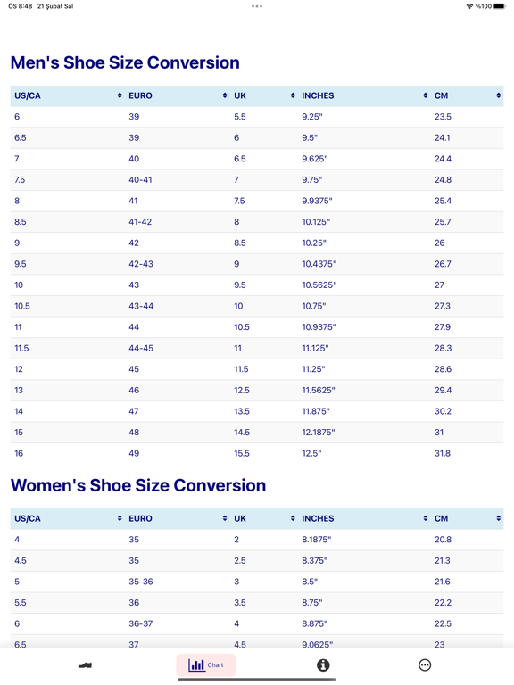 Shoe Size Converter & Chart screenshot 2