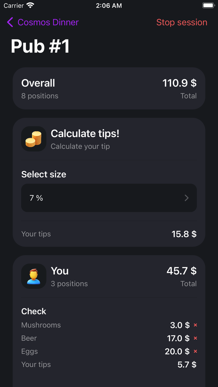 Cosmos Dinner – Checks Helper