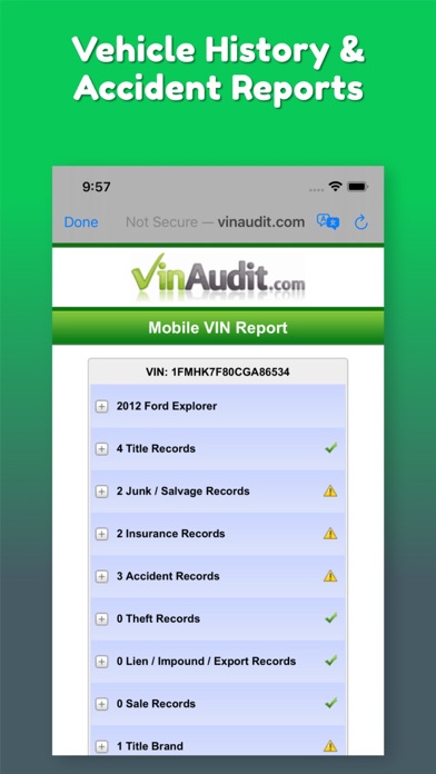 VIN Check Report for Used Cars Screenshot