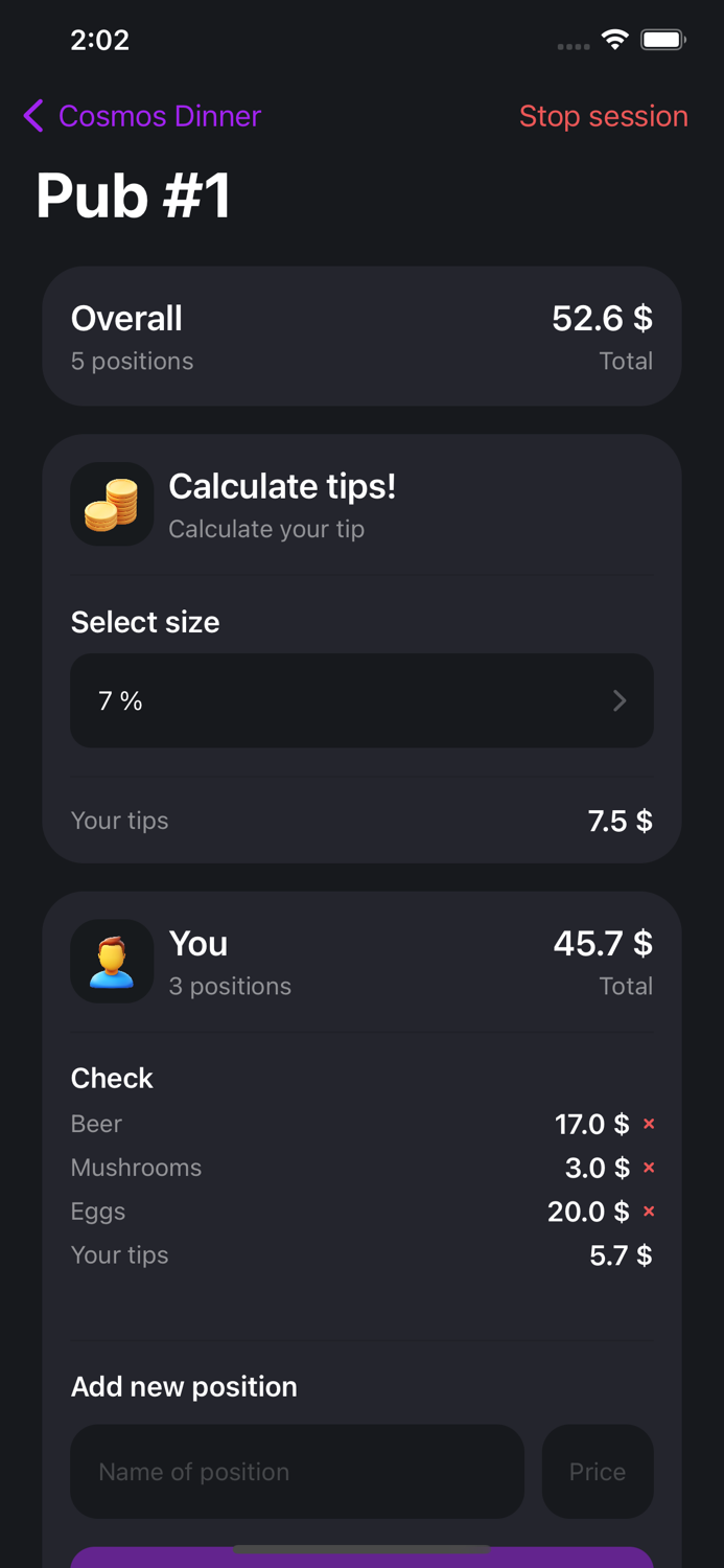 Cosmos Dinner – Checks Helper