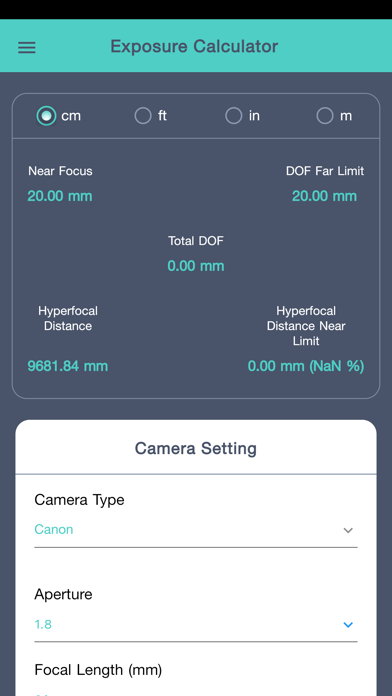 Cam Exposure Calculator screenshot 1