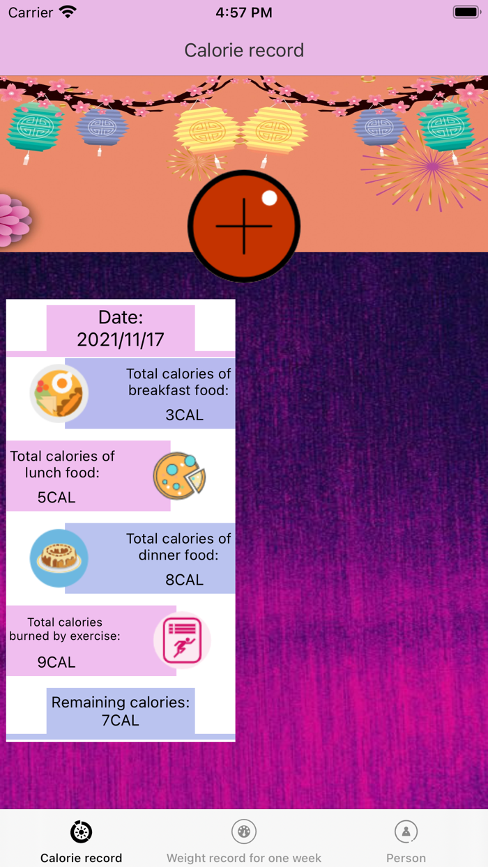 Calorie Weight Record