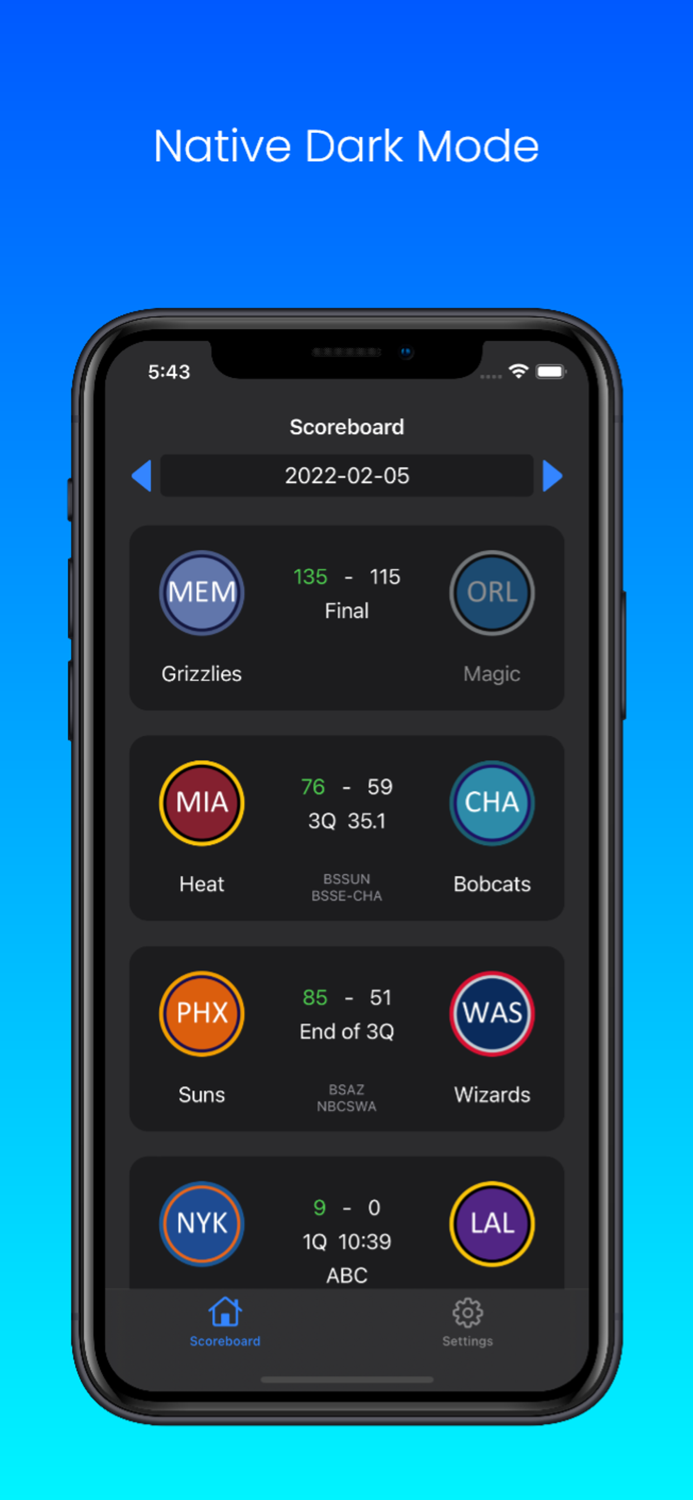Pull Up BBall NBA Scores