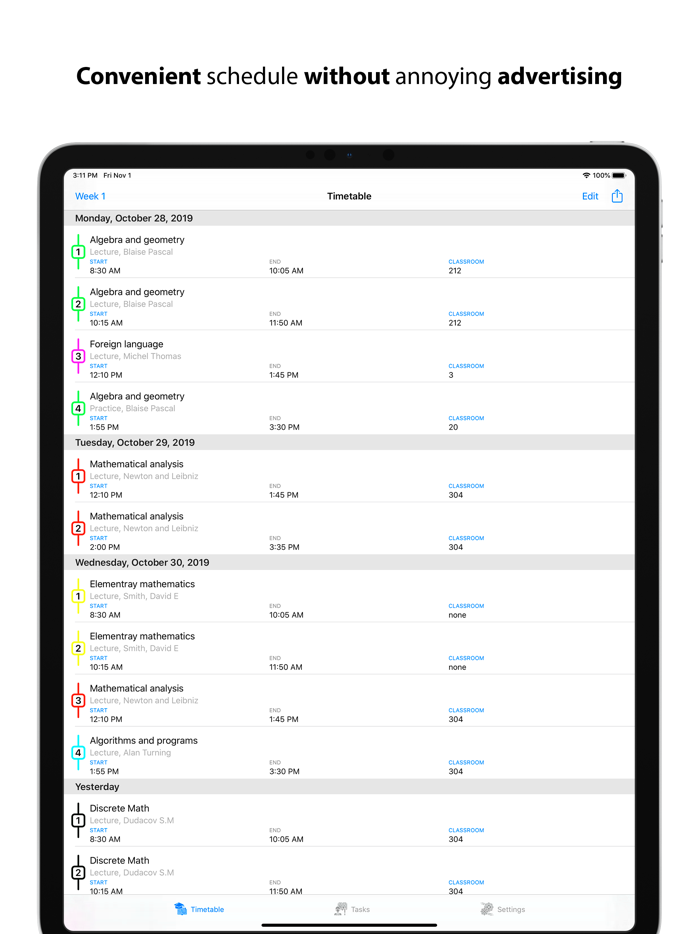 Class Schedule  Homework