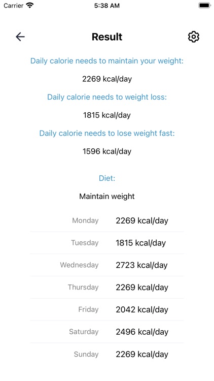 Calorie calculation