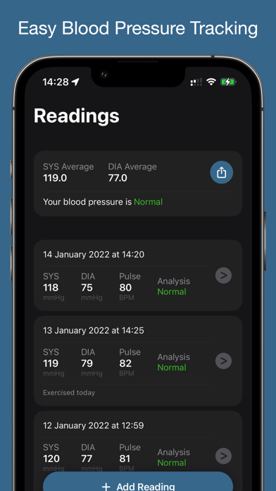 Blood Pressure Monitor Diary Screenshots