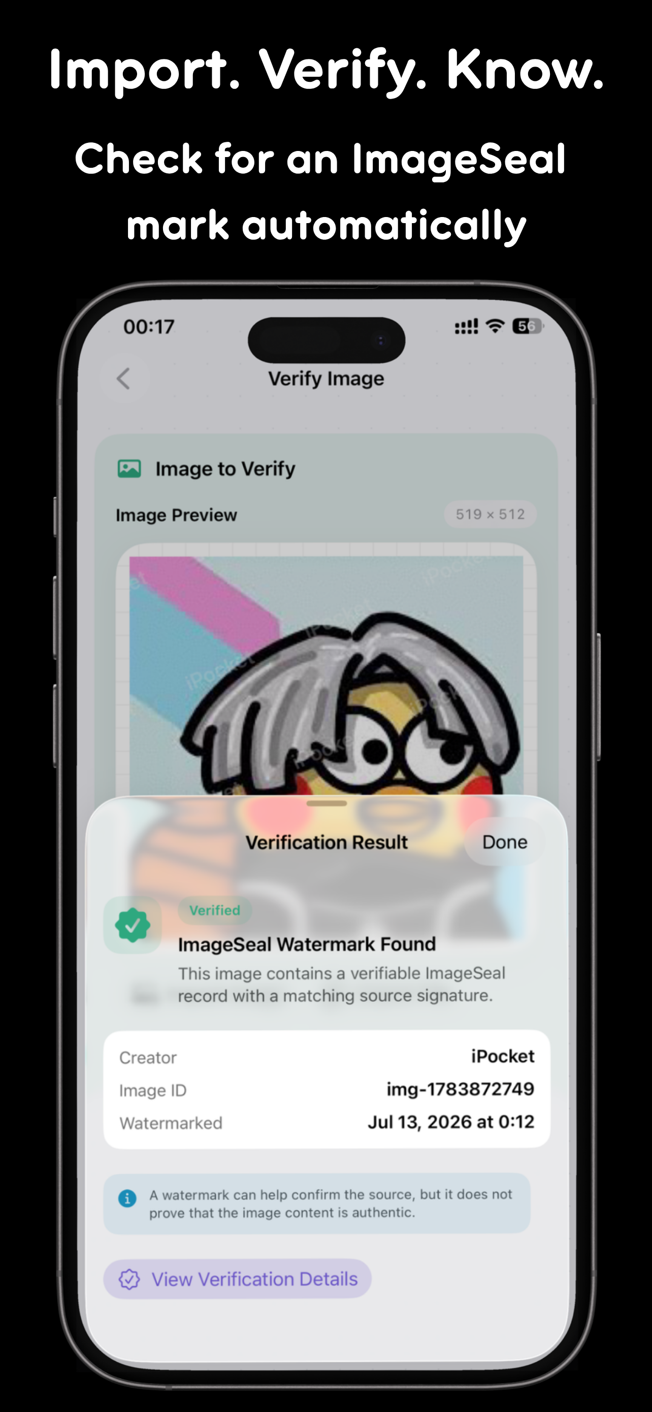 ImageSeal iPhone screenshot showing Apply one consistent watermark setup to multiple photos and review different image sizes before processing the batch